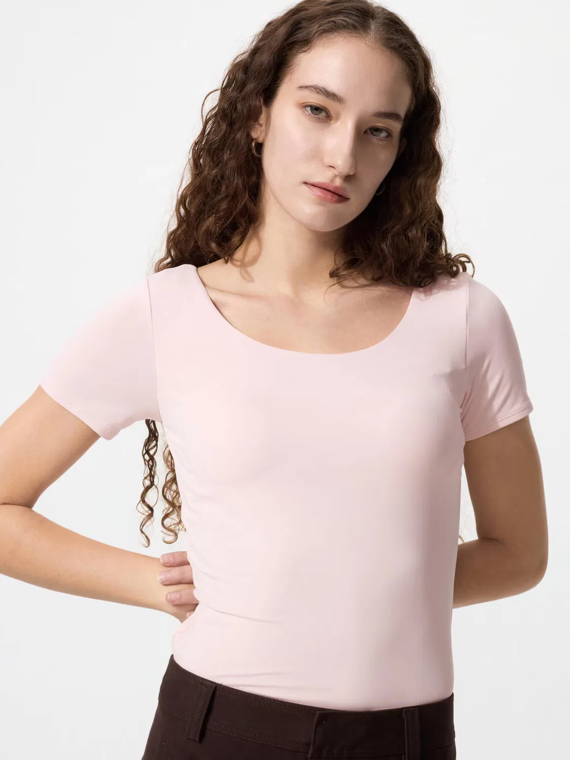Футболка-бюстгальтер Uniqlo, с коротким рукавом базовый, розовый
