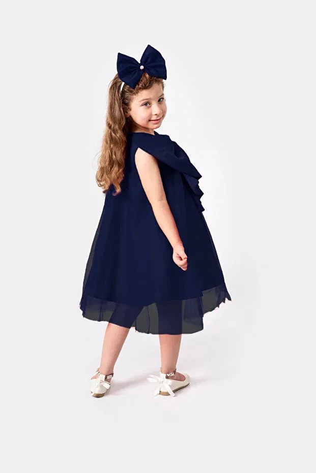 Детское платье для девочек с открытыми плечами Prom Melek Golden, Navy Blue — фото 4