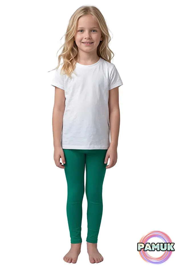 Детские леггинсы для девочек хлопковые Green kids' leggings - soft, flexible, comfortable cotton anti-sweat girls' leggings United Fabrics, Green