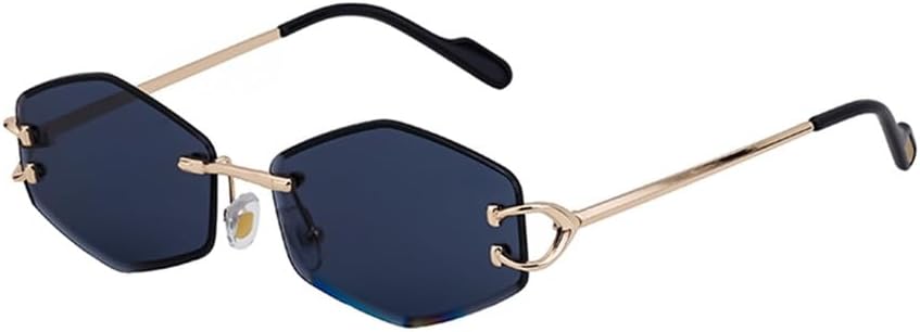 

Маленькие солнцезащитные очки без оправы в форме шестиугольника для женщин и мужчин, винтажные солнцезащитные очки в форме ромба для женщин, металлические линзы, очки с защитой от УФ-излучения UV400 VFDHN, 1