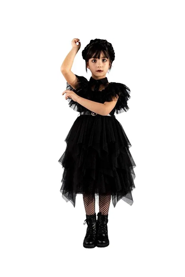 Детское платье для девочек с коротким рукавом Wednesday costume Gocoland, Black