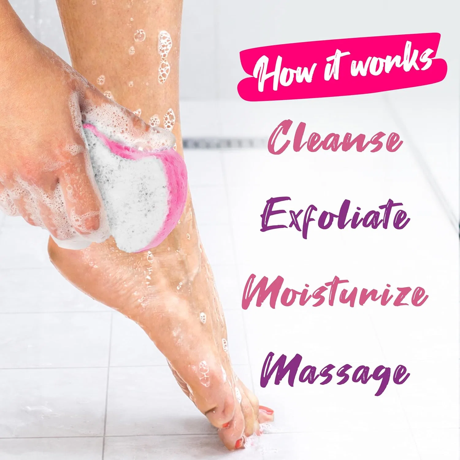 Спонж для ног Pedi-Scrub In A Sponge Lavender Tea Tree Oil, 2 шт, Lavender Spongeables — фото 4