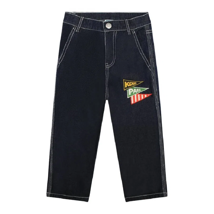 Джинсы с вышитым логотипом Boys Embroidered Logo Denim Jeans Kenzo, Denim Brut