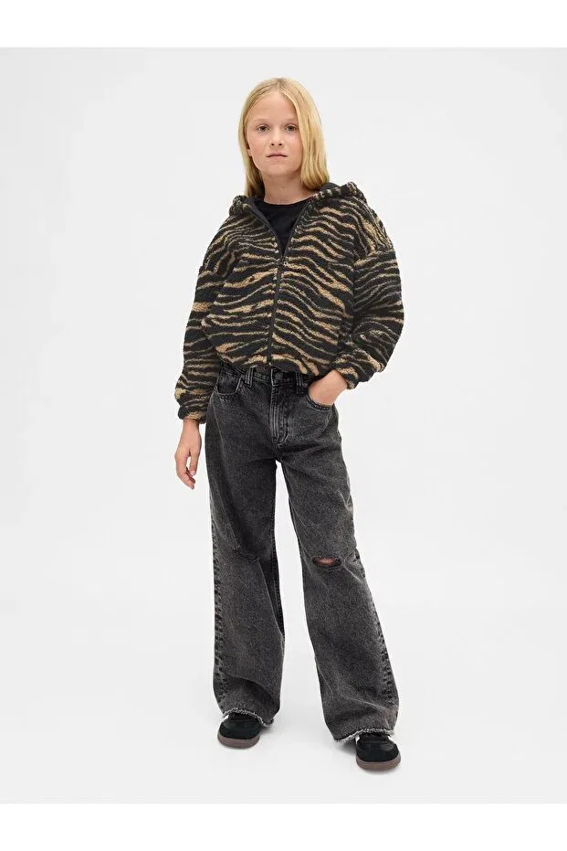 Детские свитшот для девочек с принтом Relaxed Zippered Sweatshirt Gap, Brown — фото 3