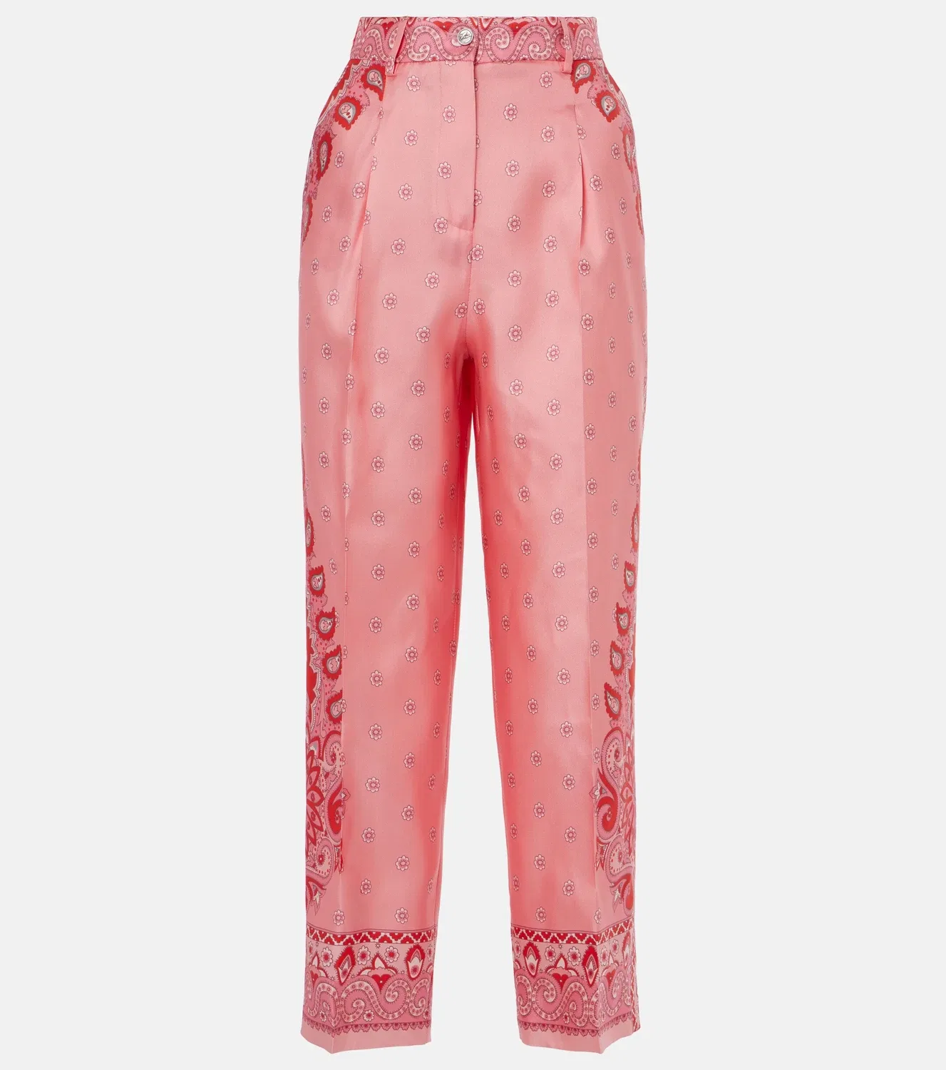 Прямые брюки из шелка с узором пейсли Etro, розовый