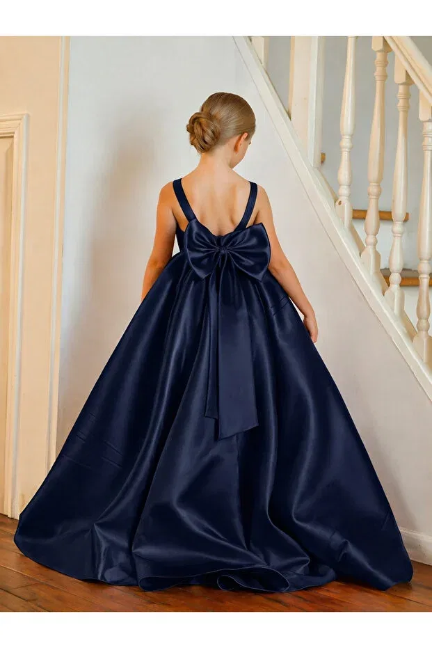 Детское вечернее платье для девочек с длинным рукавом Miço Kids, Navy Blue — фото 2