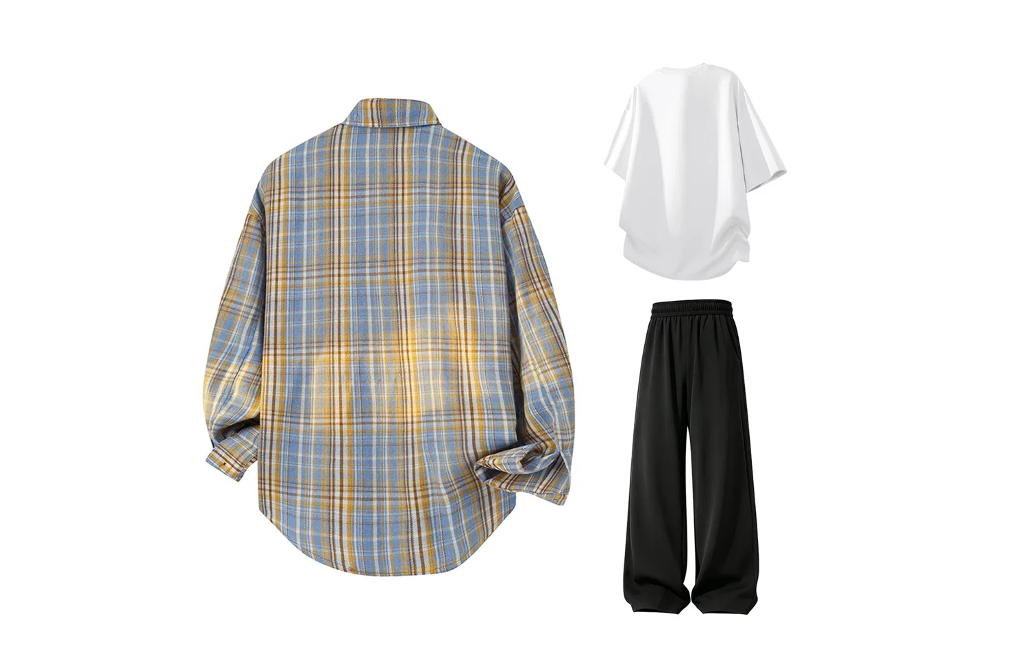 Детский комплект рубашек с принтом Apricot Blue Plaid+White+Black (DIY Badge) WARRIOR — фото 4
