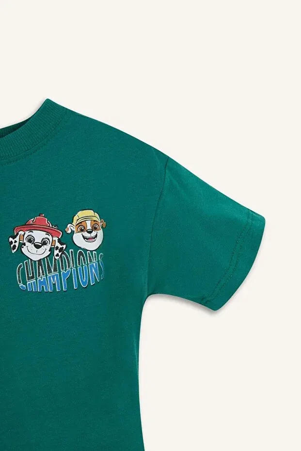 Детская футболка для мальчиков хлопковая с коротким рукавом Paw Patrol Defacto, Green-Gn749 — фото 2