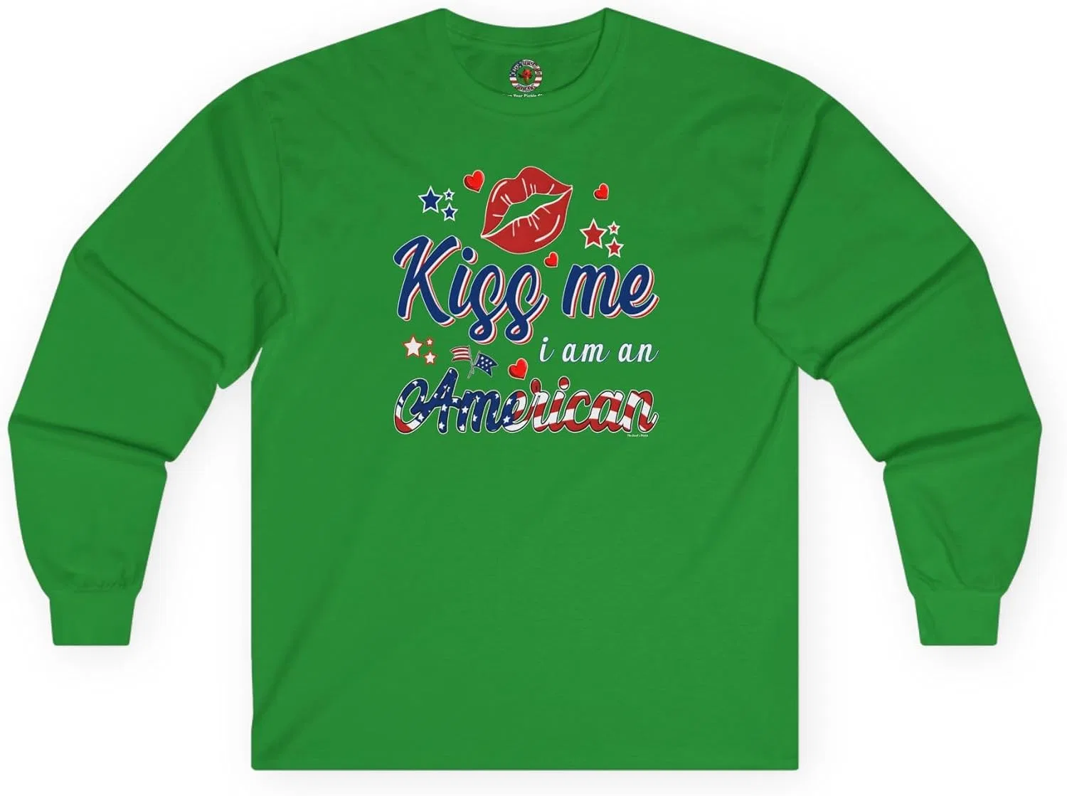 Женская футболка с длинным рукавом Kiss Me I Am An American, Irish Green