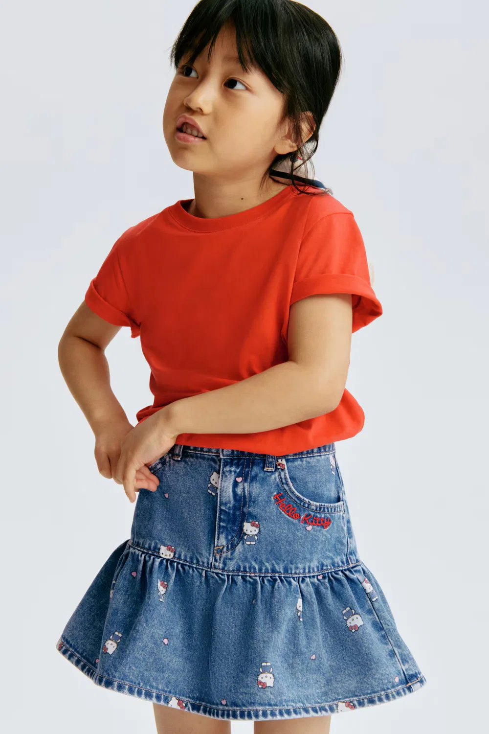 Джинсовая юбка с принтом H&M, Denimblau/Hello Kitty