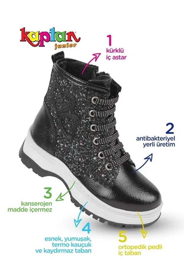 Детские ботинки для девочек ортопедические Kaptan Junior, Black — фото 3