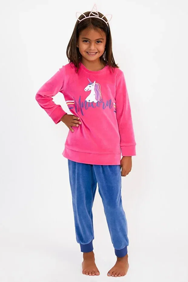 Детский комплект для девочек велюровый с принтом Rolypoly unicorn candy pink, Candy Pink Roly Poly — фото 2