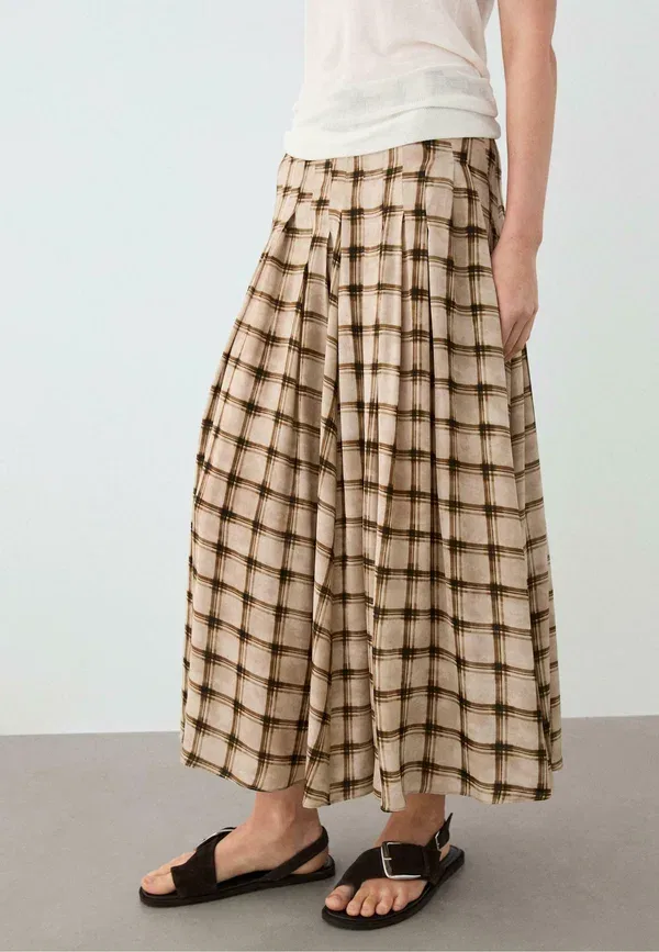 Юбка длинная Checked Maxi skirt Massimo Dutti, коричневый