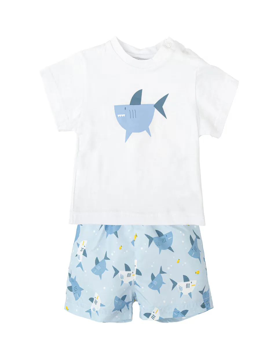 

Детский комплект для мальчика с футболкой и плавками BABIDÚ, белый