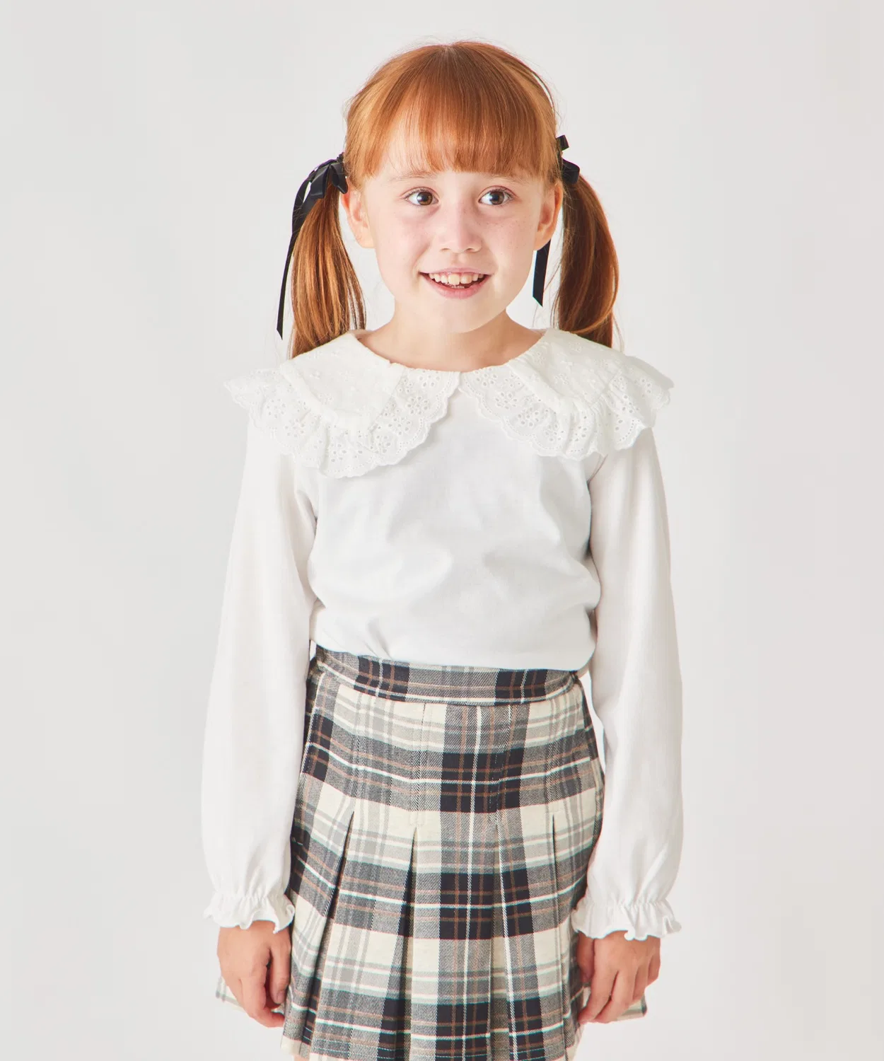 Детская блузка с круглым воротником и кружевом, с длинным рукавом модель Round Collar Lace, ever closet, Off White