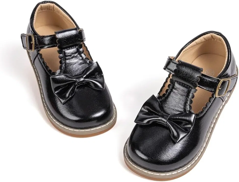 Детские туфли для девочек с бантом T-Strap Mary Jane Flats GOJERP, Black