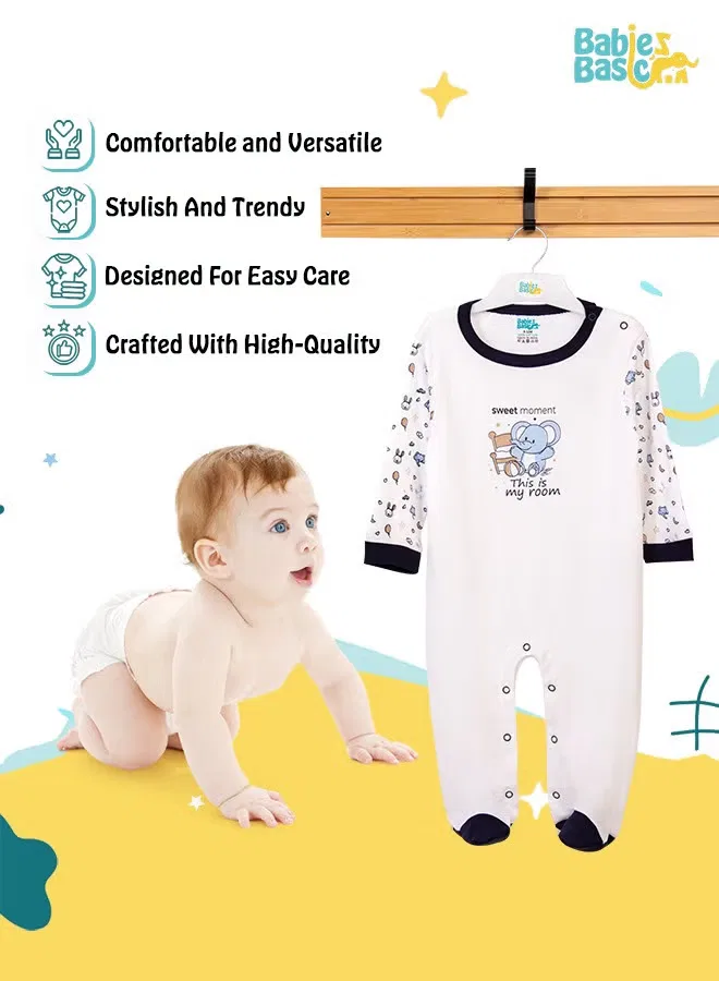 Боди-комбинезон с длинным рукавом с принтом Babies Basic, белый с синим — фото 2