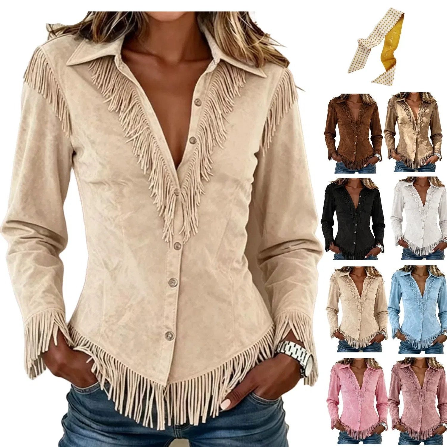 Женская куртка из замши с бахромой Western Suede Jackets, Apricot