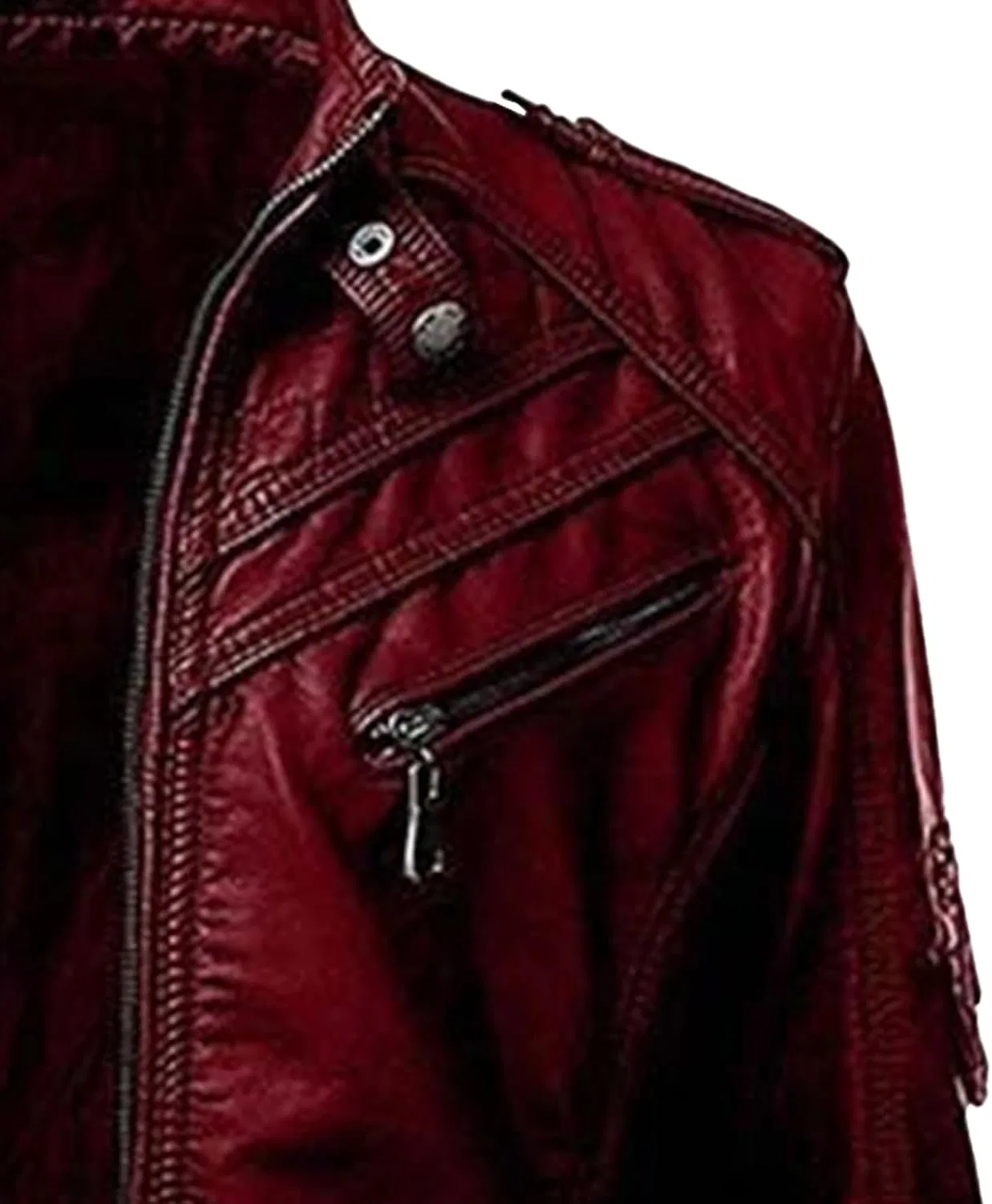 Мужское кожаное пальто с воротником-стойкой, модель Motorcycle Leather Coat, винный — фото 4