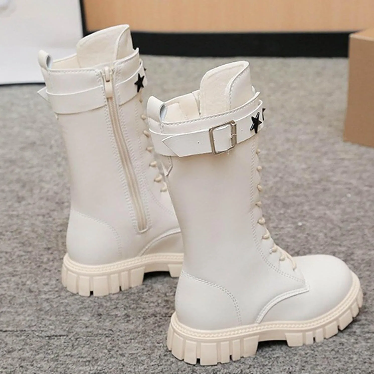 Детские зимние ботинки на шнуровке с мехом для девочек Zzalalana, Beige — фото 2