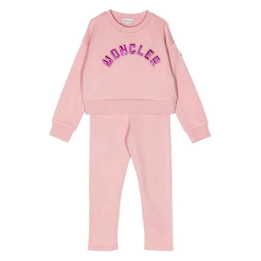 Комплект из футера с логотипом Kids Logo-Applique Cotton Tracksuit Moncler, Pink