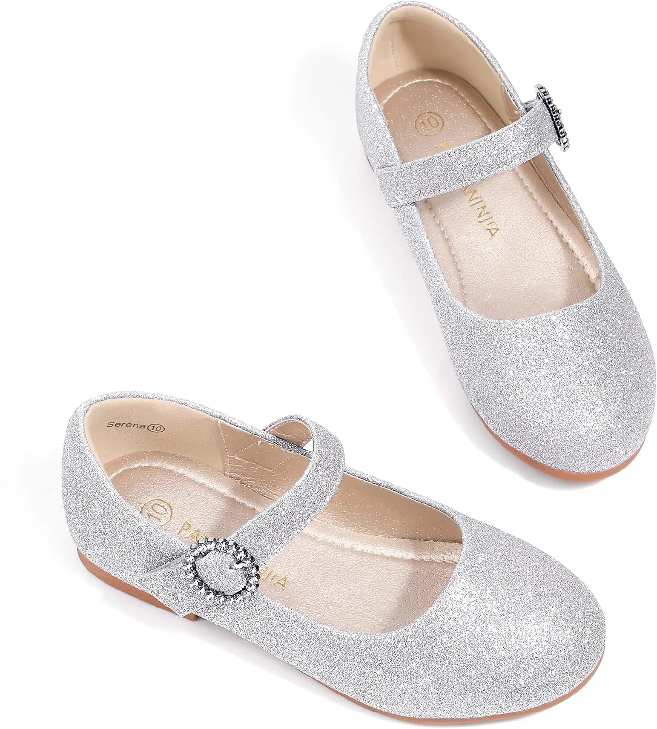 Детские туфли для девочек со стразами Mary Jane PANDANINJIA, Silver Glitter — фото 4
