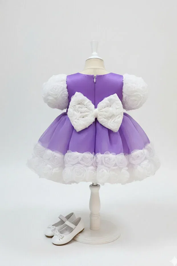 Детское платье для девочек с коротким рукавом Lila Karolin White Rose Bertuğ Bebek, Lilac — фото 3