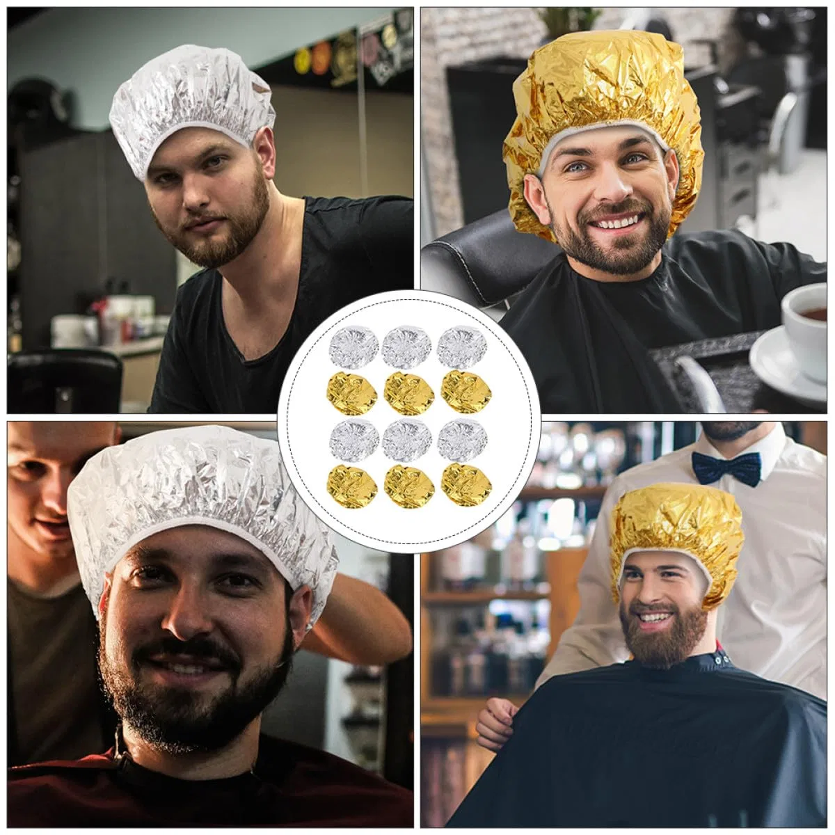 Шапочка для душа из алюминиевой фольги, ABOOFAN, 16 шт, Gold, Silver — фото 4