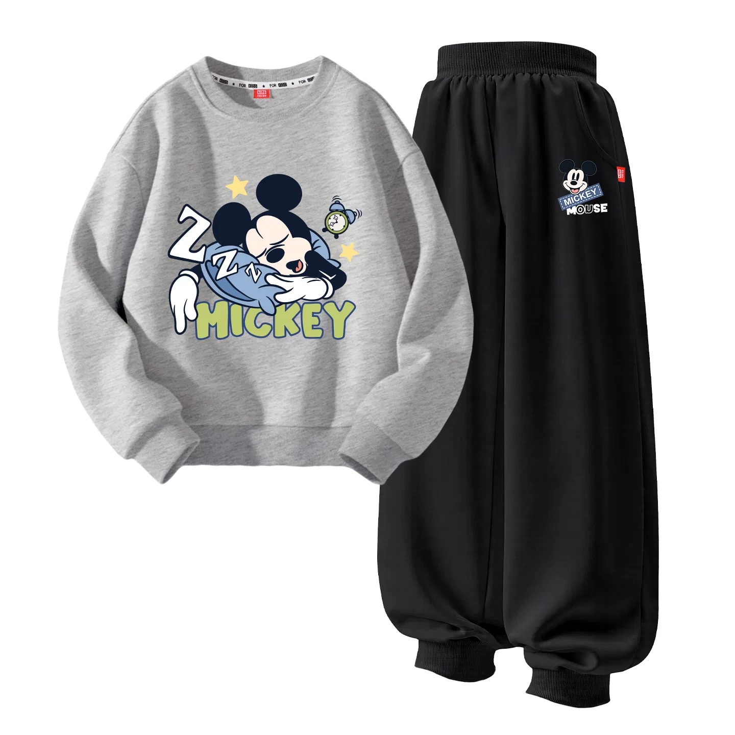 Детский спортивный костюм с круглым вырезом Discharge Heather Gray+Discharge Happy K Black, Disney, Цвет Discharge Heather Gray+Discharge Happy K Black