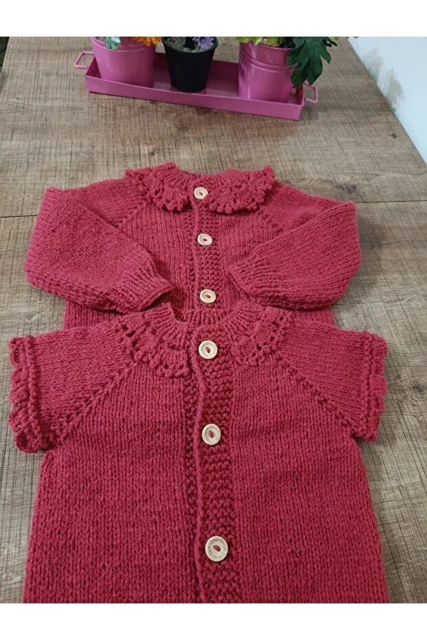 Детский кардиган с принтом Hand Knitted Kids Cardigan El Örgüsü Cici Bebe, Burgundy