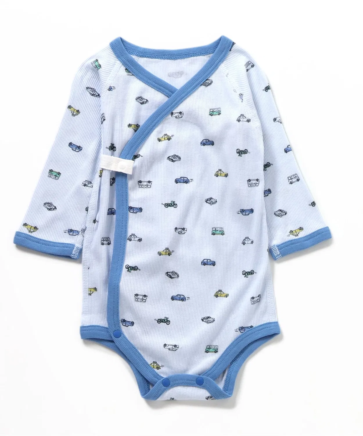 Детское боди-комбинезон с длинным рукавом с вышивкой, модель Baby Long Sleeve Rib Greco, apres les cours, Sax Blue