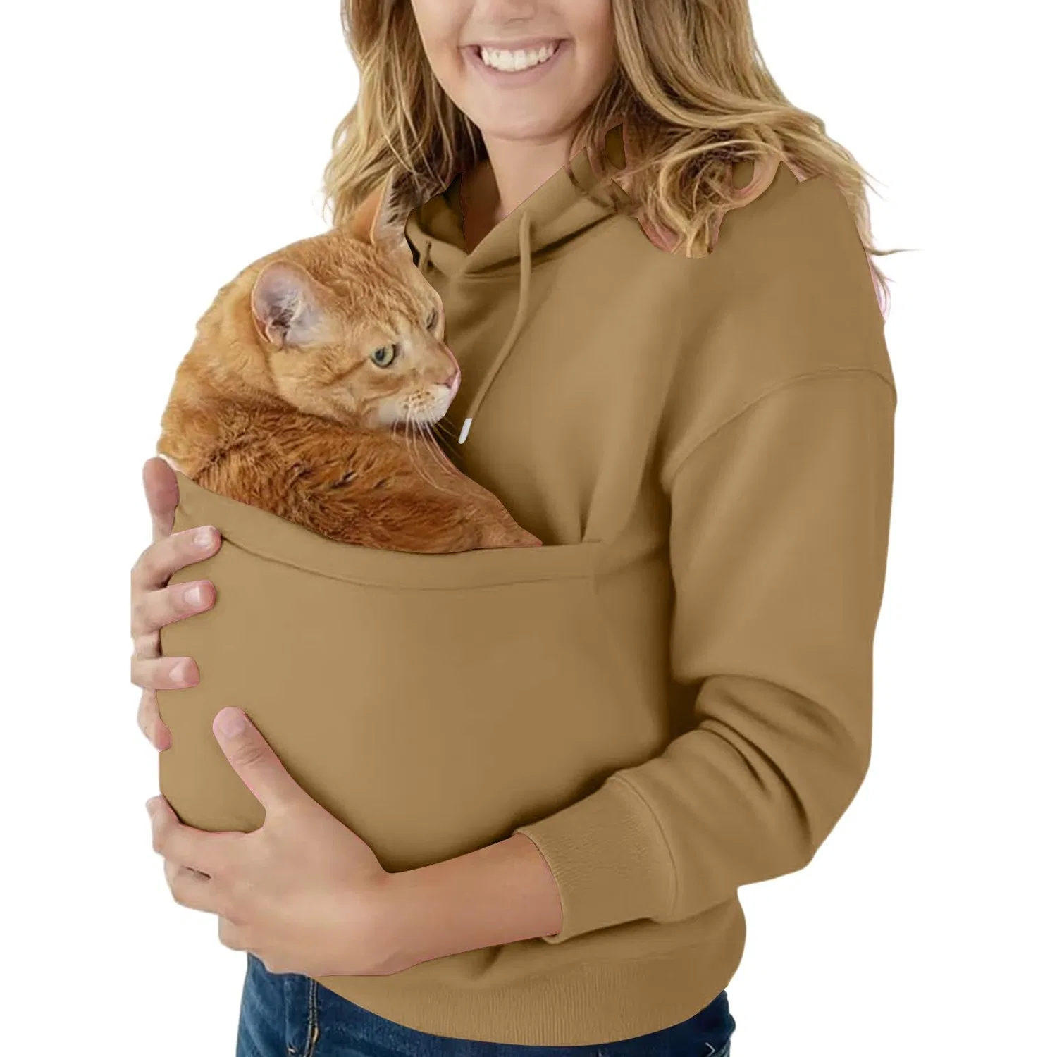 Женский худи с карманом-кенгуру Cat Hoodie, Z21 Brown — фото 4