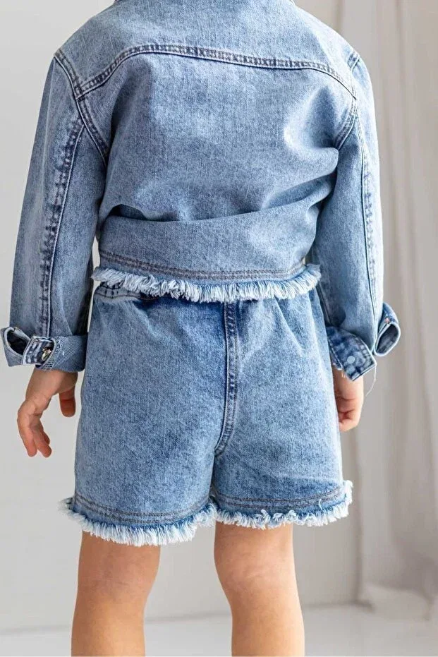 Детские шорты для девочек джинсовые свободного кроя Oliven The Kid, Blue — фото 3