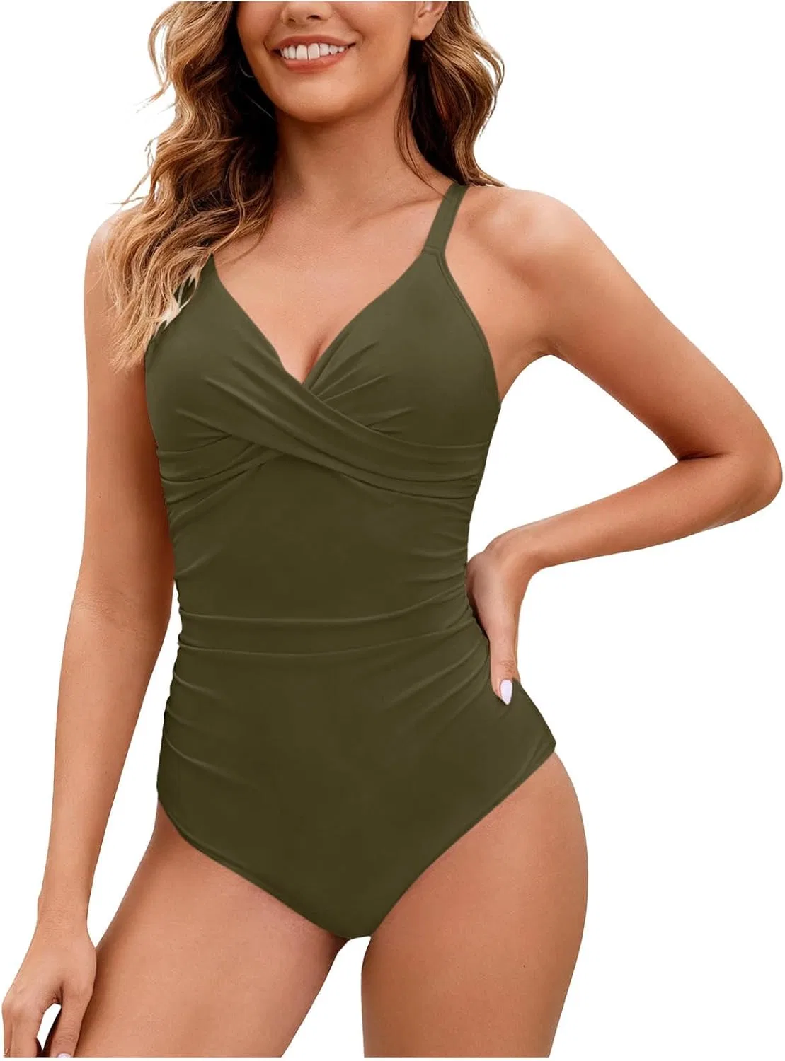 Женский слитный купальник с утяжкой живота, Army Green — фото 2
