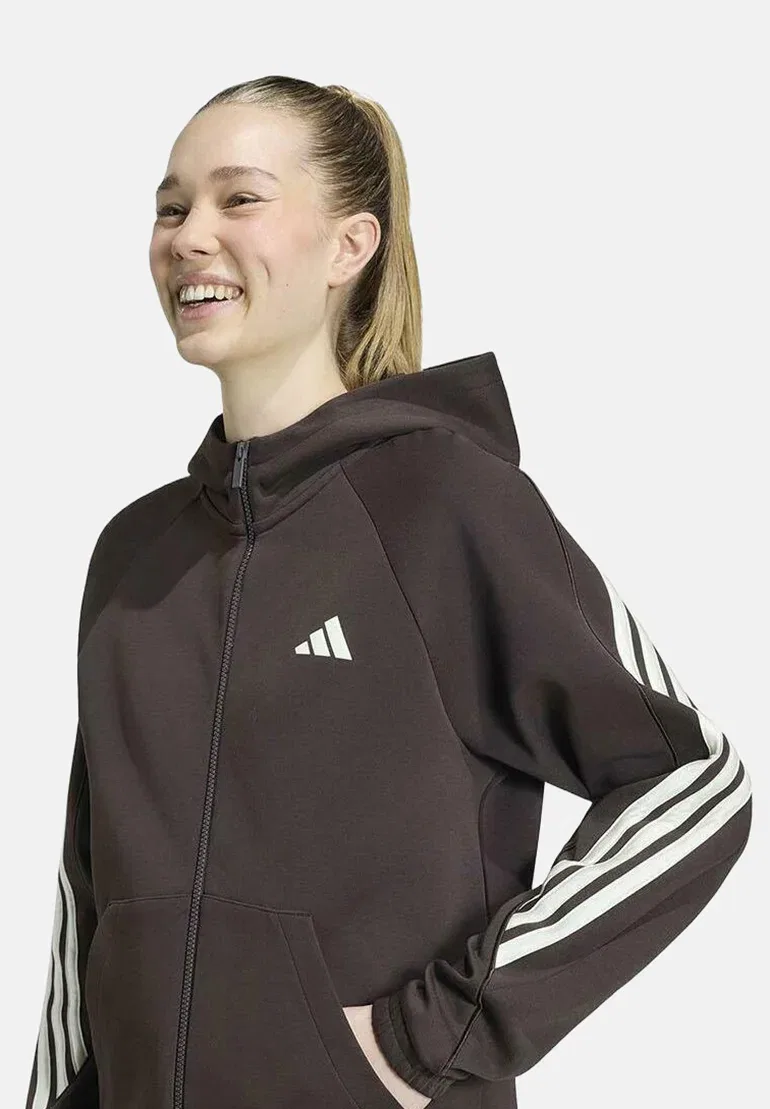 Женская куртка Sudaderas adidas sta 3s кремового цвета - толстовка на молнии Adidas Performance, Brown — фото 3