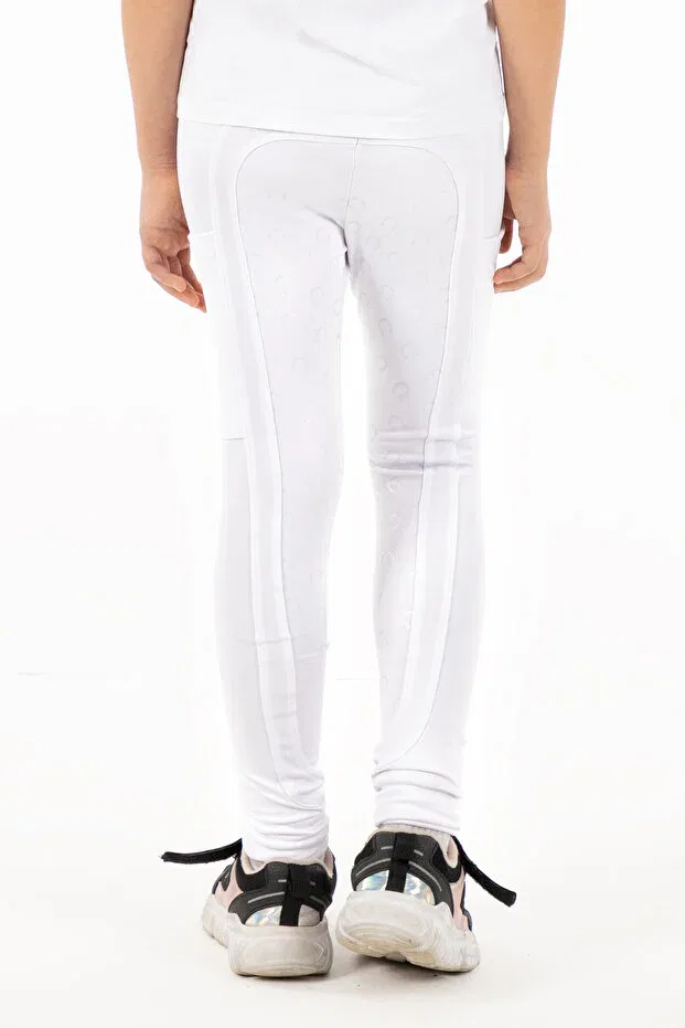 Детские леггинсы для верховой езды с принтом White children's riding tights - non-slip silicone patterned 2025/2026 winter collection Equeblue, White — фото 4