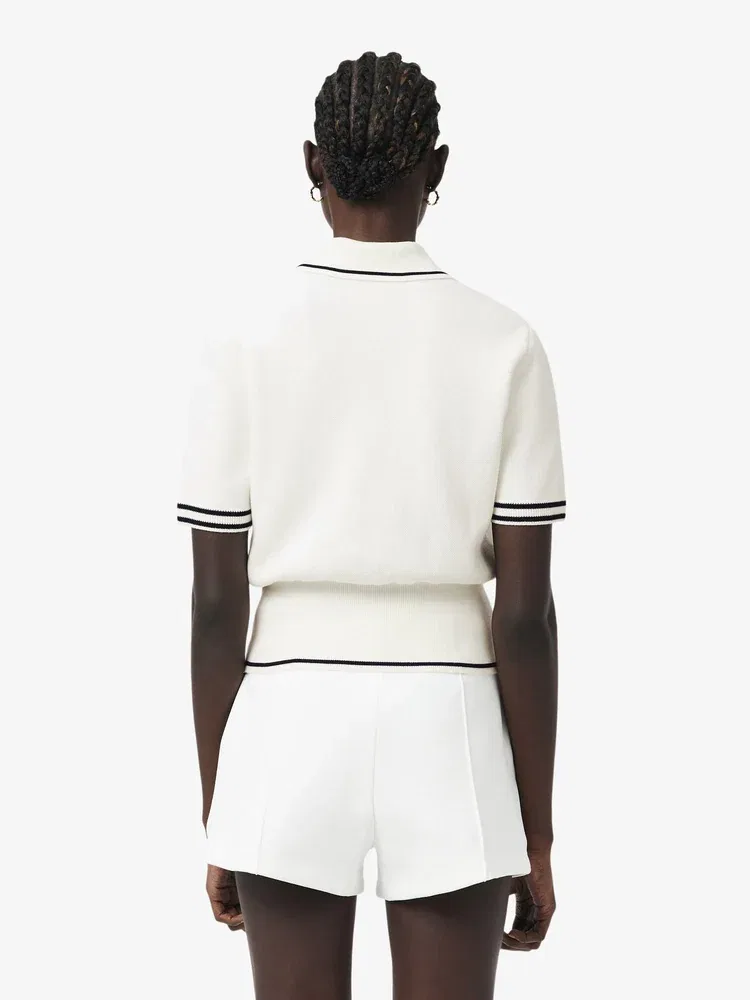 Свитер женский LACOSTE White, с открытым воротником, 100% хлопок — фото 3
