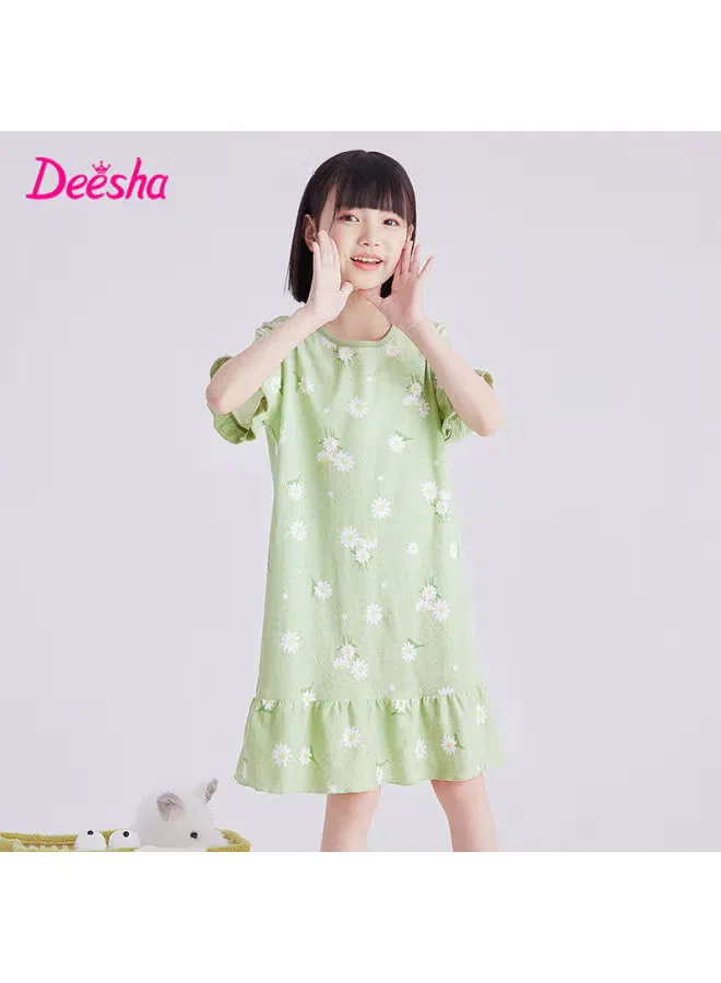 Ночная сорочка с принтом из хлопка для девочки, Deesha, зеленый — фото 3