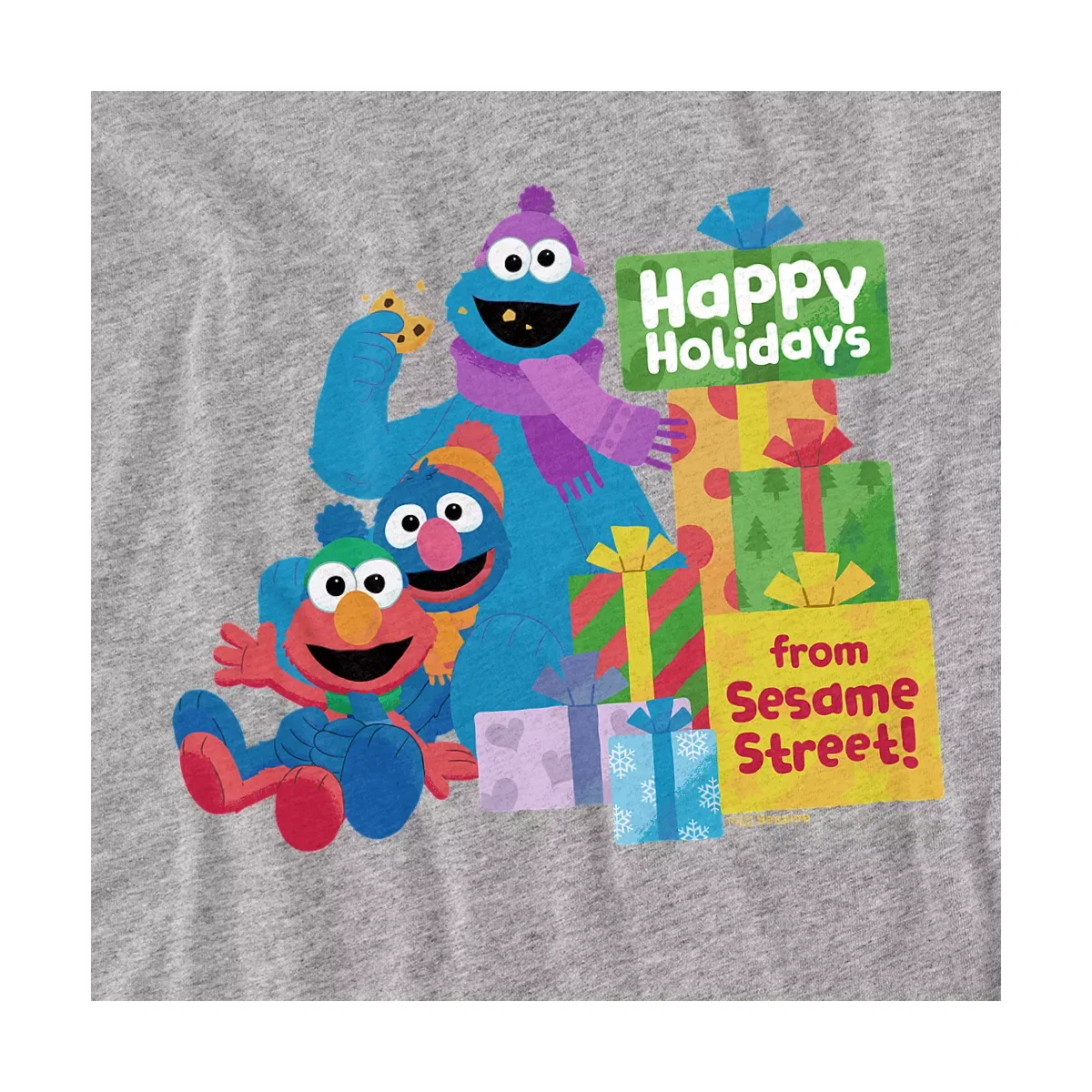 Детское боди с коротким рукавом Sesame Street Happy Holidays Gifts With Elmo, Grover, Cookie, Athletic Heather — фото 2