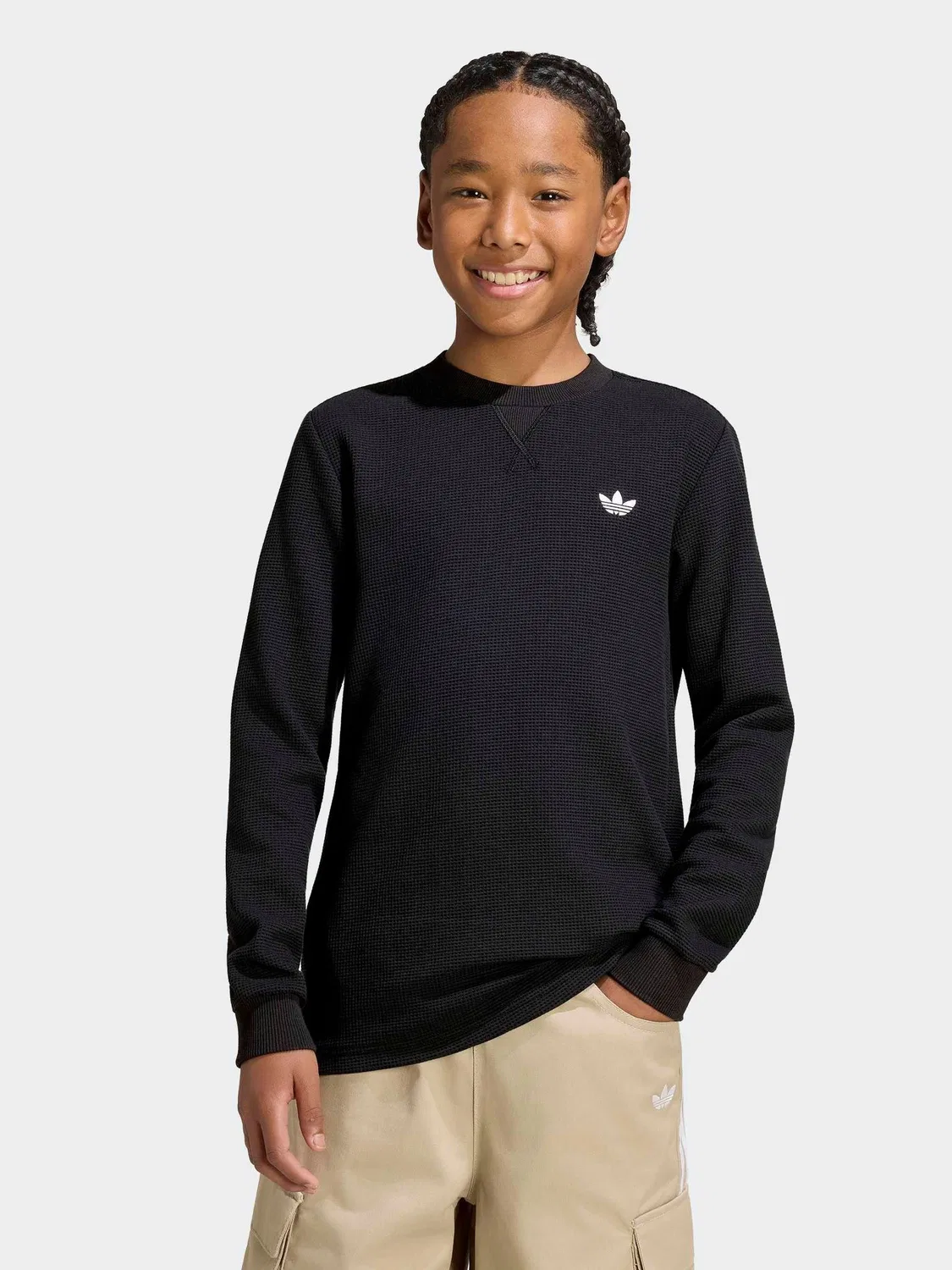 Футболка с вафельным узором Regular Waffle Longsleeve, adidas Originals, черный