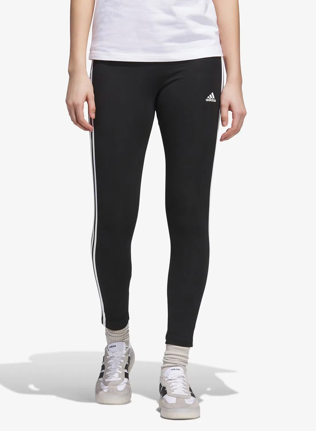 Леггинсы с высокой посадкой Essentials 3-Stripes Adidas, черный