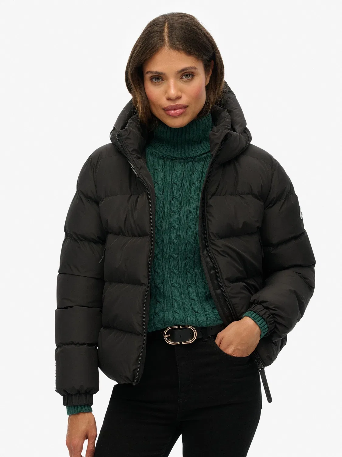 Пуховик спортивный с капюшоном Superdry, черный — фото 2