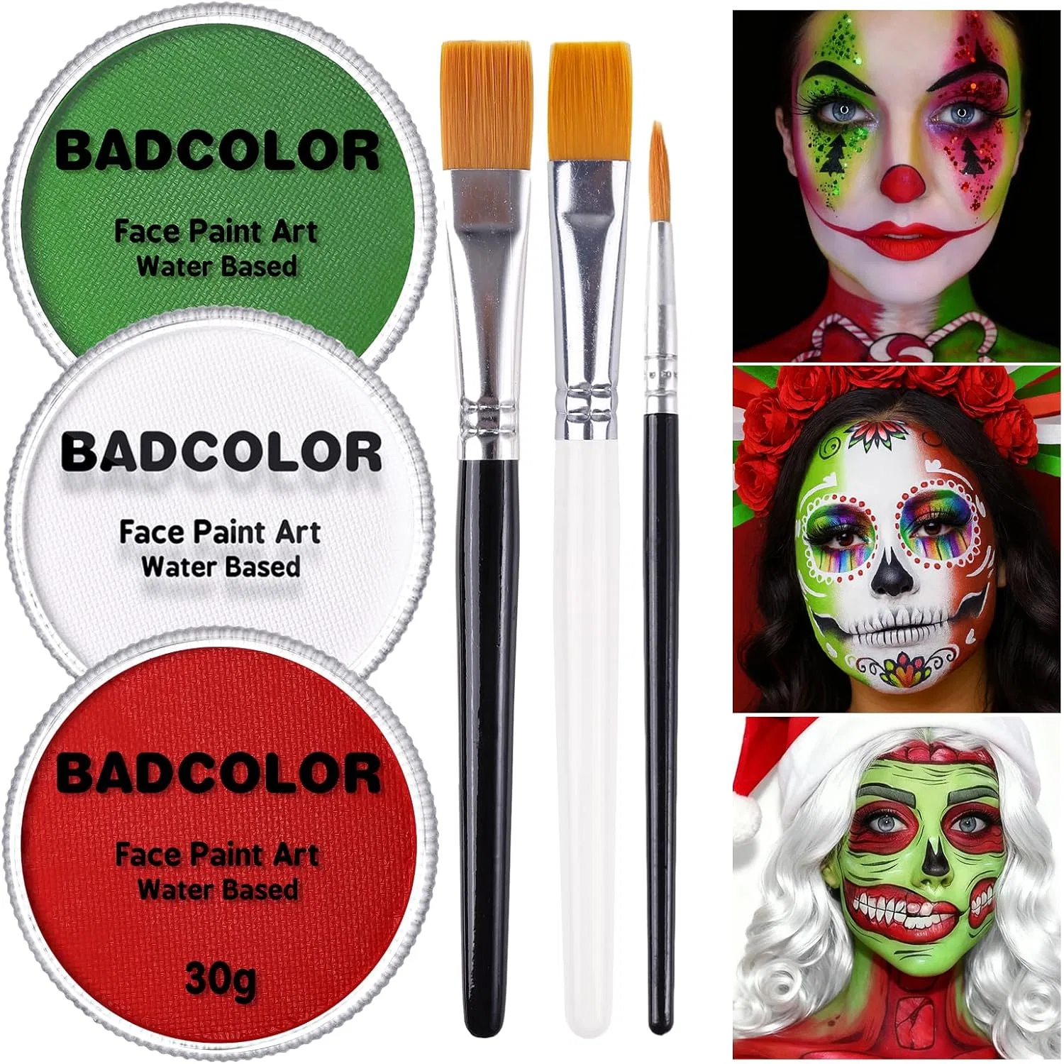 Набор красок для лица и тела, 3 цвета, BADCOLOR, с кистями, 30 г