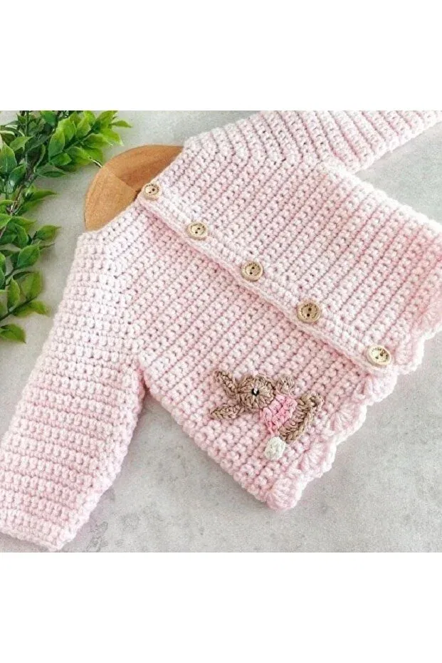 Детский кардиган с принтом Rabbit motif El Örgüsü, Pink