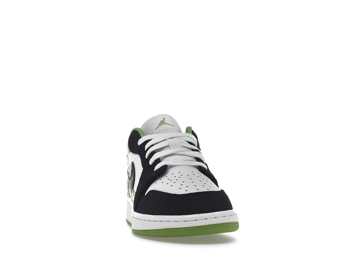 Детские кроссовки с цветочным принтом Jordan 1 Low SE Floral Vines (GS) Jordan, White/Black/Altitude Green/Lavender Mist/Vivid Green/Gym Red — фото 2