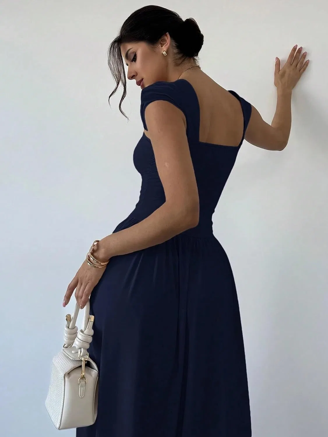 Женское платье миди A-силуэта Backless, Navy Blue — фото 2