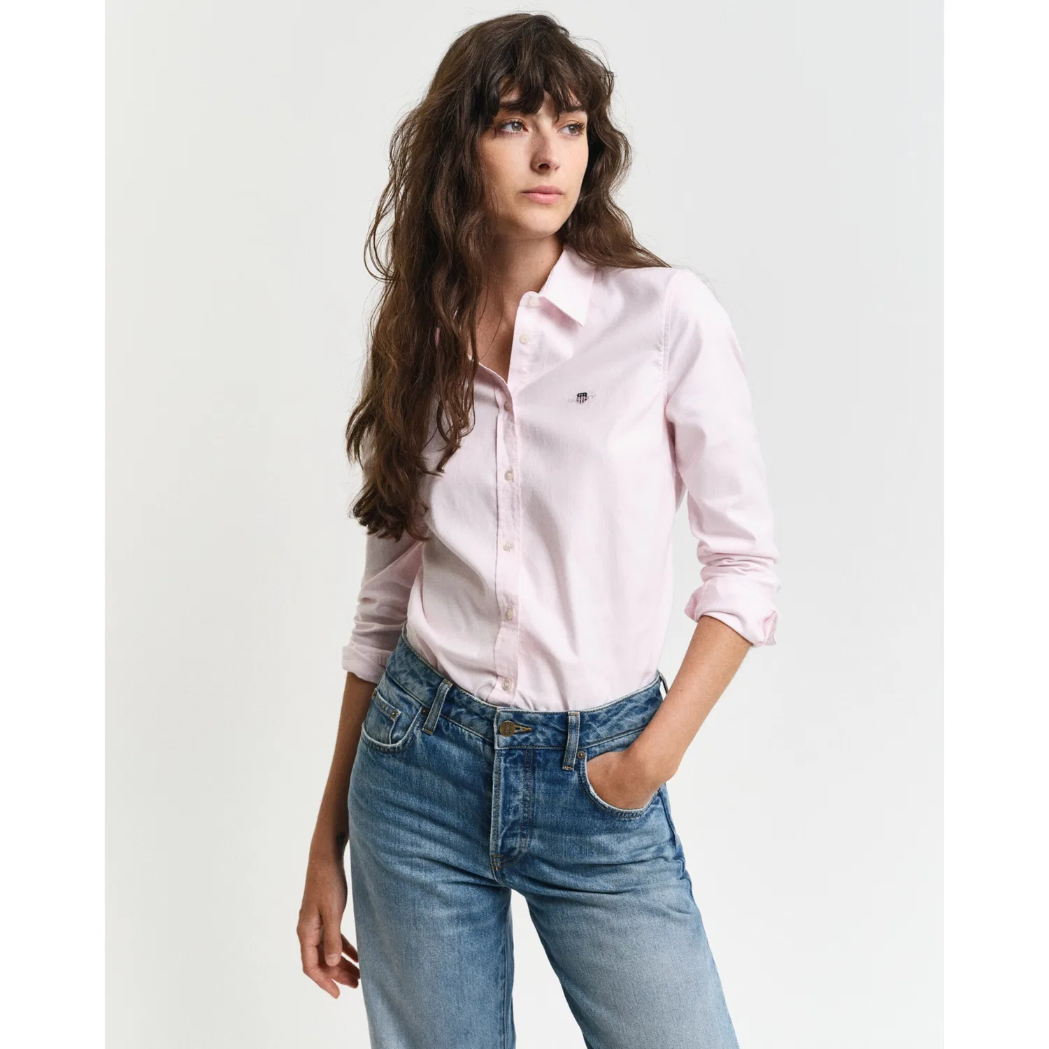Женская блузка с длинным рукавом New Slim Stretch Gant, Light Pink — фото 3