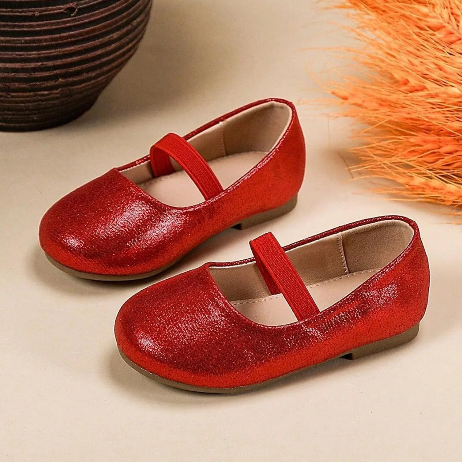 Детские туфли-балетки для девочек с цветочным принтом, модель Flower Leather Dress Shoes, бренд, Red — фото 2