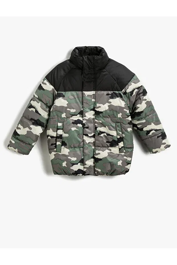 Детское зимнее пальто для девочек с камуфляжным принтом Koton, Khaki Patterned — фото 4
