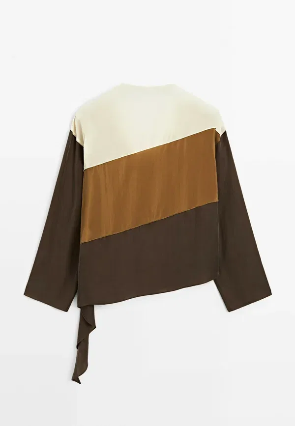 Блуза свободного кроя Tricolor flowing shirt Massimo Dutti, темно-коричневый — фото 4